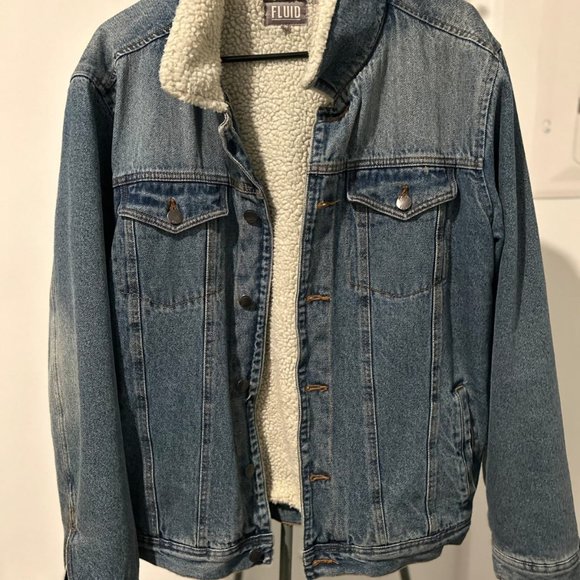 Men's Denim Jacket with Sherpa Lining - Picture 4 of 4